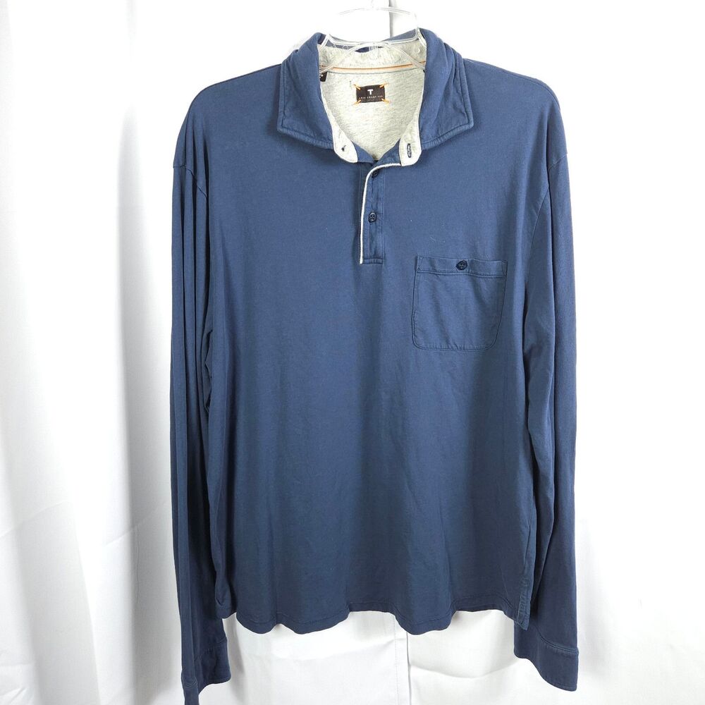 Left‎ Coast Grayish Blue Peruvian Cotton Long Sleeve Pocket Polo Men's XL